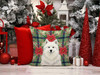 White Samoyed Christmas Poinsettias Throw Pillow 14" x 14" product image at NuMercy 7