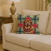 Red Gold Tibetan Mastiff Christmas Poinsettias Throw Pillow 14" x 14" product image at NuMercy 2