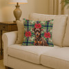 Chocolate and Rust Miniature Pinscher Min Pin Christmas Poinsettias Throw Pillow 14" x 14" product image at NuMercy 2