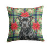 Black Staffordshire Bull Terrier Christmas Poinsettias Throw Pillow 14" x 14" product image at NuMercy