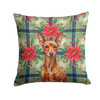 Red Miniature Pinscher Min Pin Christmas Poinsettias Throw Pillow 14" x 14" product image at NuMercy