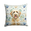 Yellow Labradoodle Coastal Sea Glass Throw Pillow 14" x 14" product image at NuMercy