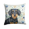 Wirehaired Black and Tan Dachshund Coastal Sea Glass Throw Pillow 14" x 14" product image at NuMercy