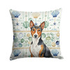 Tricolor and White Basenji Coastal Sea Glass Throw Pillow 14" x 14" product image at NuMercy