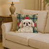 Cream Pekingese Christmas Poinsettias Throw Pillow 14" x 14" product image at NuMercy 2