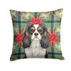 Tricolor Cavalier Spaniel Christmas Poinsettias Throw Pillow 14" x 14" product image at NuMercy