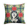 Black and White Alaskan Malamute Christmas Poinsettias Throw Pillow 14" x 14" product image at NuMercy