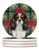 Tricolor Cavalier Spaniel Christmas Poinsettias Large Sandstone Absorbent Round Coasters Pack of 4 product image at NuMercy