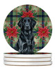 Black Flat-Coated Retriever Christmas Poinsettias Large Sandstone Absorbent Round Coasters Pack of 4 product image at NuMercy