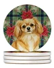 Gold Tibetan Spaniel Christmas Poinsettias Large Sandstone Absorbent Round Coasters Pack of 4 product image at NuMercy