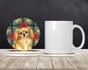 Gold Tibetan Spaniel Christmas Poinsettias Large Sandstone Absorbent Round Coasters Pack of 4 product image at NuMercy 2