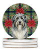 Bearded Collie Christmas Poinsettias Large Sandstone Absorbent Round Coasters Pack of 4 product image at NuMercy