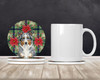 Blue Merle American Shepherd Christmas Poinsettias Large Sandstone Absorbent Round Coasters Pack of 4 product image at NuMercy 2
