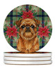 Belge Brussels Griffon Christmas Poinsettias Large Sandstone Absorbent Round Coasters Pack of 4 product image at NuMercy