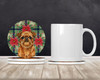 Belge Brussels Griffon Christmas Poinsettias Large Sandstone Absorbent Round Coasters Pack of 4 product image at NuMercy 2