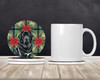 Black Tibetan Mastiff Christmas Poinsettias Large Sandstone Absorbent Round Coasters Pack of 4 product image at NuMercy 2