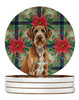 Wirehaired Pointing Griffon Christmas Poinsettias Large Sandstone Absorbent Round Coasters Pack of 4 product image at NuMercy
