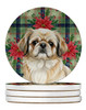 Fawn Pekingese Christmas Poinsettias Large Sandstone Absorbent Round Coasters Pack of 4 product image at NuMercy