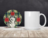 Gray and White Alaskan Malamute Christmas Poinsettias Large Sandstone Absorbent Round Coasters Pack of 4 product image at NuMercy 2