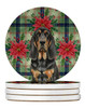 Black and Tan Bloodhound Christmas Poinsettias Large Sandstone Absorbent Round Coasters Pack of 4 product image at NuMercy