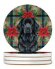 Black Newfoundland Christmas Poinsettias Large Sandstone Absorbent Round Coasters Pack of 4 product image at NuMercy