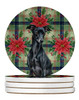 Black Italian Greyhound Christmas Poinsettias Large Sandstone Absorbent Round Coasters Pack of 4 product image at NuMercy