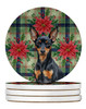 Black and Tan Miniature Pinscher Christmas Poinsettias Large Sandstone Absorbent Round Coasters Pack of 4 product image at NuMercy