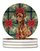 Red German Pinscher Christmas Poinsettias Large Sandstone Absorbent Round Coasters Pack of 4 product image at NuMercy
