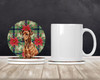 Red German Pinscher Christmas Poinsettias Large Sandstone Absorbent Round Coasters Pack of 4 product image at NuMercy 2