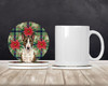Brindle and White Bull Terrier Christmas Poinsettias Large Sandstone Absorbent Round Coasters Pack of 4 product image at NuMercy 2