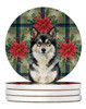Finnish Lapphund Christmas Poinsettias Large Sandstone Absorbent Round Coasters Pack of 4 product image at NuMercy