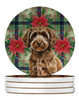 Spanish Water Dog Christmas Poinsettias Large Sandstone Absorbent Round Coasters Pack of 4 product image at NuMercy