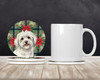 Coton de Tulear Christmas Poinsettias Large Sandstone Absorbent Round Coasters Pack of 4 product image at NuMercy 2