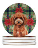 Miniature Red Poodle Christmas Poinsettias Large Sandstone Absorbent Round Coasters Pack of 4 product image at NuMercy