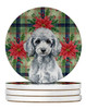 Miniature Silver Poodle Christmas Poinsettias Large Sandstone Absorbent Round Coasters Pack of 4 product image at NuMercy