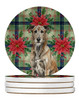 Brindle Irish Wolfhound Christmas Poinsettias Large Sandstone Absorbent Round Coasters Pack of 4 product image at NuMercy