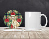Cream Saluki Christmas Poinsettias Large Sandstone Absorbent Round Coasters Pack of 4 product image at NuMercy 2