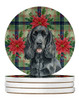 Black Cocker Spaniel Christmas Poinsettias Large Sandstone Absorbent Round Coasters Pack of 4 product image at NuMercy