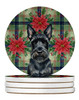 Scottish Terrier Christmas Poinsettias Large Sandstone Absorbent Round Coasters Pack of 4 product image at NuMercy