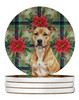 Fawn American Staffordshire Terrier Christmas Poinsettias Large Sandstone Absorbent Round Coasters Pack of 4 product image at NuMercy