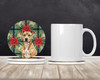 Fawn American Staffordshire Terrier Christmas Poinsettias Large Sandstone Absorbent Round Coasters Pack of 4 product image at NuMercy 2