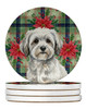White with Gray Coton de Tulear Christmas Poinsettias Large Sandstone Absorbent Round Coasters Pack of 4 product image at NuMercy