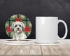 White with Gray Coton de Tulear Christmas Poinsettias Large Sandstone Absorbent Round Coasters Pack of 4 product image at NuMercy 2