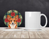 Red Cardigan Welsh Corgi Christmas Poinsettias Large Sandstone Absorbent Round Coasters Pack of 4 product image at NuMercy 2