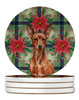 Red Miniature Pinscher Min Pin Christmas Poinsettias Large Sandstone Absorbent Round Coasters Pack of 4 product image at NuMercy