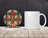 Red Miniature Pinscher Min Pin Christmas Poinsettias Large Sandstone Absorbent Round Coasters Pack of 4 product image at NuMercy 2