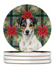 White and Black Jack Russell Terrier Christmas Poinsettias Large Sandstone Absorbent Round Coasters Pack of 4 product image at NuMercy