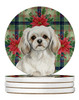 White Tibetan Spaniel Christmas Poinsettias Large Sandstone Absorbent Round Coasters Pack of 4 product image at NuMercy