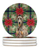Fawn Doberman Pinscher Christmas Poinsettias Large Sandstone Absorbent Round Coasters Pack of 4 product image at NuMercy