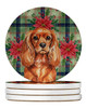 Ruby English Toy Spaniel Christmas Poinsettias Large Sandstone Absorbent Round Coasters Pack of 4 product image at NuMercy